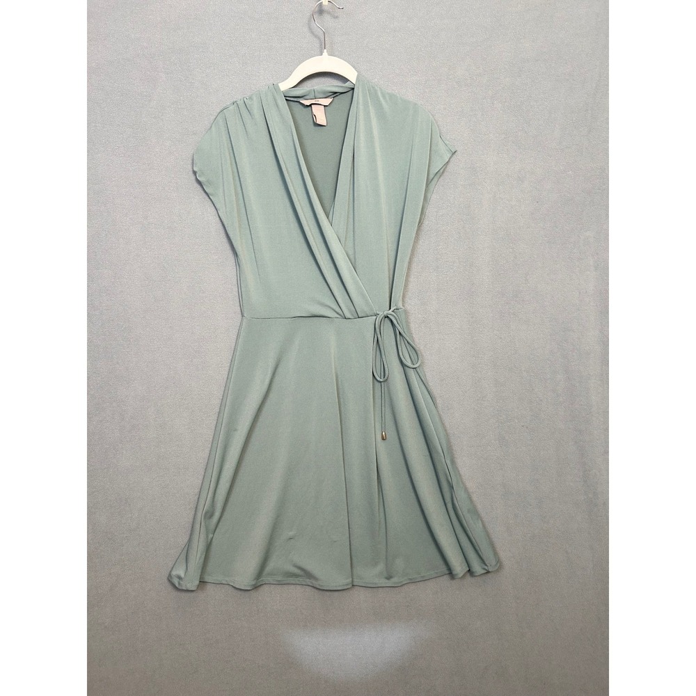 H&M Women Sage Green Wrap Mini Dress Cap Sleeve V-Neck Size S 0885710 1